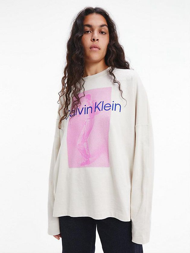 Calvin Klein USA Unisex Printed Long Sleeve - CK Standards Womens T-Shirt White 1457932-EC